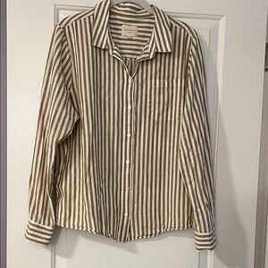 Sezane Brown and White Striped Button Down Shirt